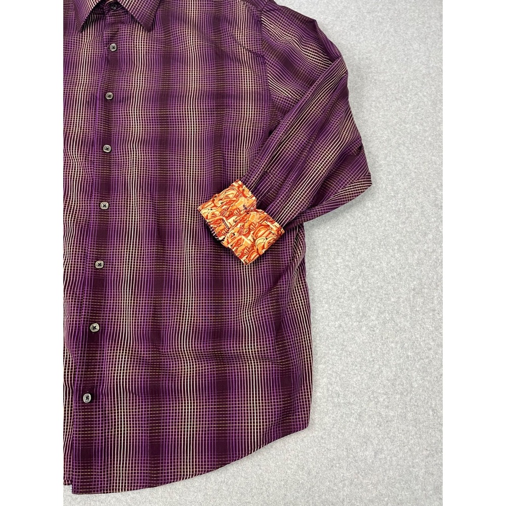 Jerry Garcia Shirt Mens 2XL Stripe Purple Plaid Long Sleeve Contrast Flip Cuff - Picture 3 of 8